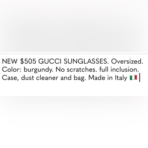 NEW $505 GUCCI SUNGLASSES. Oversized. Color: burgundy. No scratches. STUNNING - Picture 8 of 14